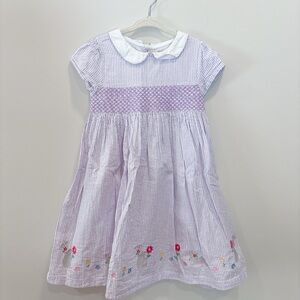 JoJo Maman Bebe Lavender Striped Smocked Dress with White Peter Pan Collar